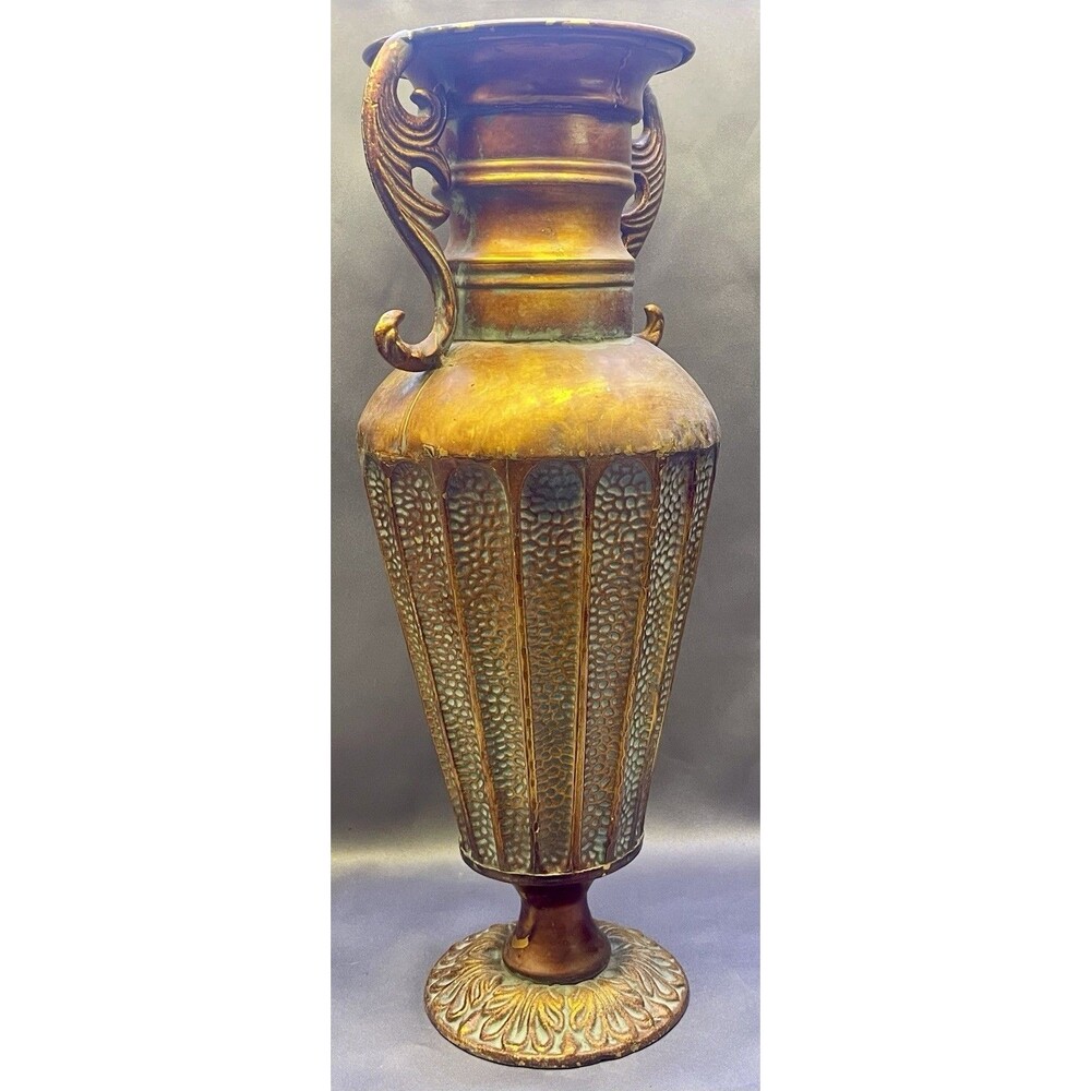 Vintage Mid-Century Metal Floor Amphora 21" w/ Verdigris Patina FREE SHIPPING